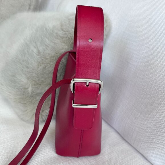 Madewell Essential Micro Bucket Bag Red Leather Mini Tote Crossbody - Picture 7 of 9